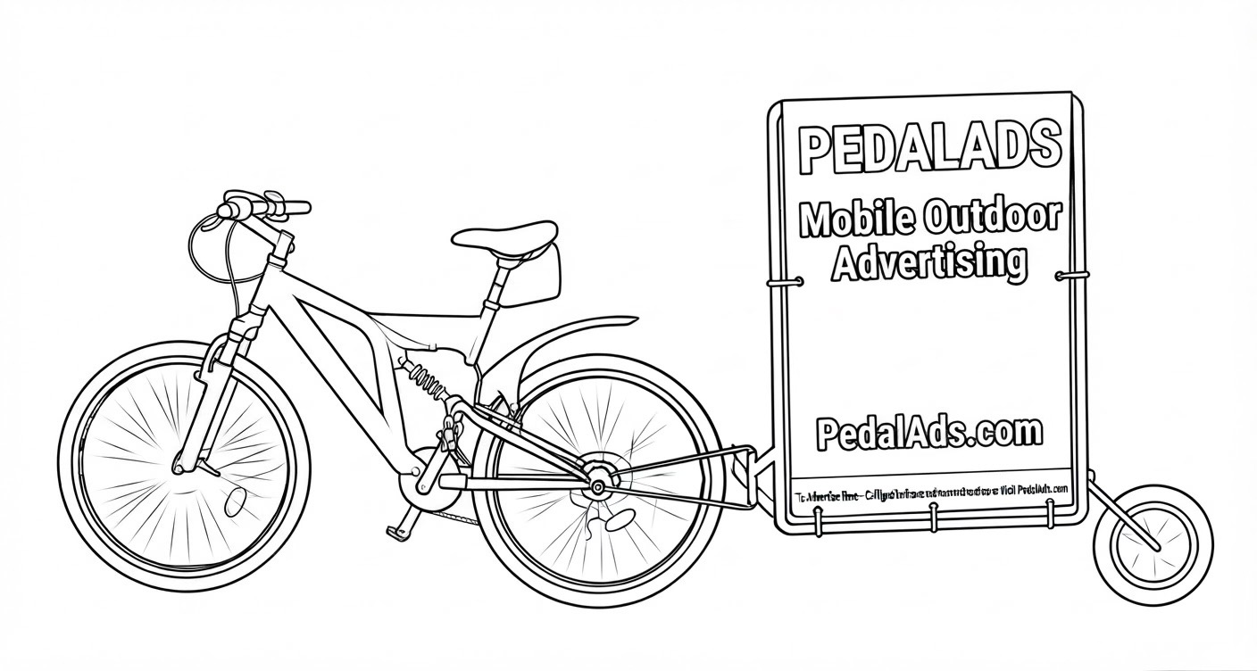 Pedal Ads bicycle towing a mobile outdoor advertising banner
